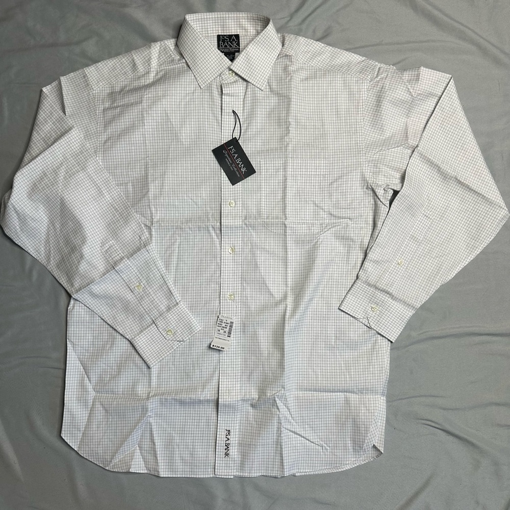 Jos. A. Bank White and Gray Checkered Dress Shirt Signature Collection. - Picture 1 of 11